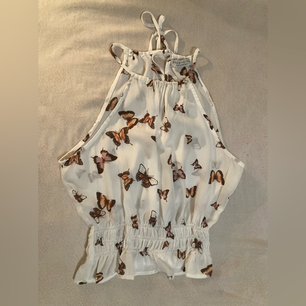White Butterfly Halter Crop Top